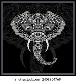 Monochrome Elephant head mandala arts.