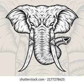 Monochrome Elephant Head. Premium vector
