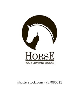 monochrome emblem of horse head on white background