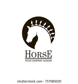 monochrome emblem of horse head on white background