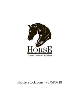monochrome emblem of horse head on white background