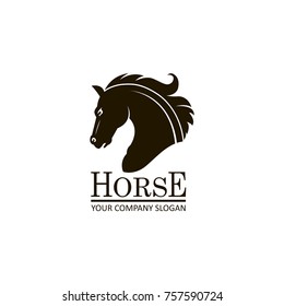 monochrome emblem of horse head on white background