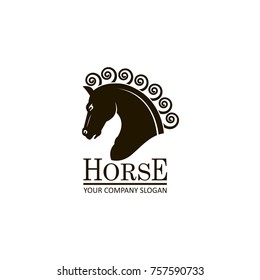 monochrome emblem of horse head on white background