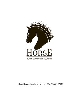 monochrome emblem of horse head on white background