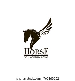 monochrome emblem of horse head on white background