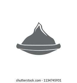 Monochrome emblem silhouette of canoe against background of mountain. Vector Stock Illustration