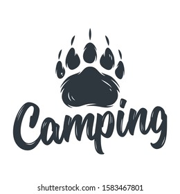 Monochrome emblem  wildlife silhouette of grizzly bear footprint