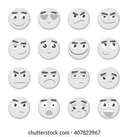 Monochrome emoticon set. Collection of Emoji. 3d emoticons. Smiley face icons isolated on white background. Vector eps10