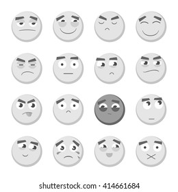 Monochrome emoticon set. Collection of Emoji. 3d emoticons. Smiley face icons isolated on white background. Vector eps10