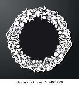 monochrome empty frame floral background template
