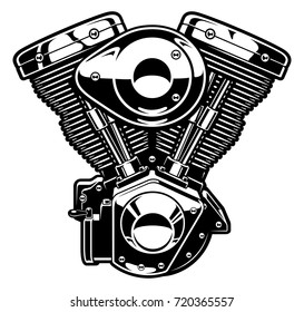 Monochrome engine of motorcycle, isolated. (VERSION ON THE WHITE BACKGROUND)