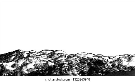 Monochrome engraving drawing rough wavy ground background template isolated on white can be use for foreground as well
