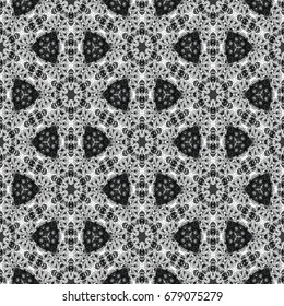 Monochrome engraving pattern. Hexagonal symmetry. Seamless abstract texture for certificate or diploma, currency and money design. Single-leaf woodcut, xylography, printmaking. Vector Illustration