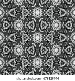 Monochrome engraving pattern. Hexagonal symmetry. Seamless abstract texture for certificate or diploma, currency and money design. Single-leaf woodcut, xylography, printmaking. Vector Illustration