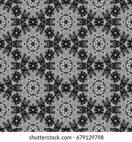Monochrome engraving pattern. Hexagonal symmetry. Seamless abstract texture for certificate or diploma, currency and money design. Single-leaf woodcut, xylography, printmaking. Vector Illustration
