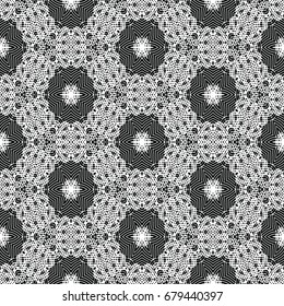 Monochrome engraving pattern. Hexagonal symmetry. Seamless abstract texture for certificate or diploma, currency and money design. Single-leaf woodcut, xylography, printmaking. Vector Illustration