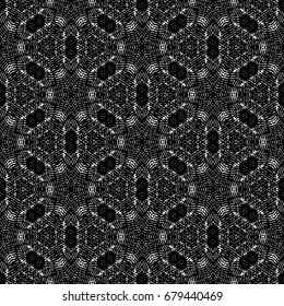 Monochrome engraving pattern. Hexagonal symmetry. Seamless abstract texture for certificate or diploma, currency and money design. Single-leaf woodcut, xylography, printmaking. Vector Illustration