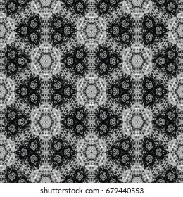 Monochrome engraving pattern. Hexagonal symmetry. Seamless abstract texture for certificate or diploma, currency and money design. Single-leaf woodcut, xylography, printmaking. Vector Illustration