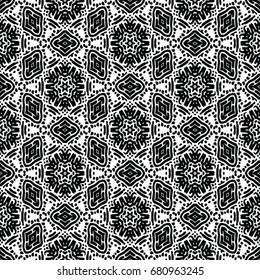 Monochrome engraving pattern. Hexagonal symmetry. Seamless abstract texture for certificate or diploma, currency and money design. Single-leaf woodcut, xylography, printmaking. Vector Illustration