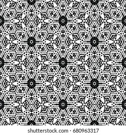 Monochrome engraving pattern. Hexagonal symmetry. Seamless abstract texture for certificate or diploma, currency and money design. Single-leaf woodcut, xylography, printmaking. Vector Illustration