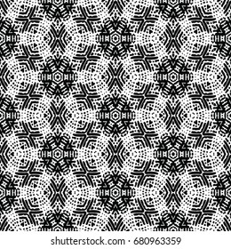 Monochrome engraving pattern. Hexagonal symmetry. Seamless abstract texture for certificate or diploma, currency and money design. Single-leaf woodcut, xylography, printmaking. Vector Illustration
