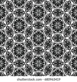 Monochrome engraving pattern. Hexagonal symmetry. Seamless abstract texture for certificate or diploma, currency and money design. Single-leaf woodcut, xylography, printmaking. Vector Illustration