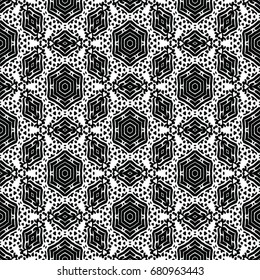 Monochrome engraving pattern. Hexagonal symmetry. Seamless abstract texture for certificate or diploma, currency and money design. Single-leaf woodcut, xylography, printmaking. Vector Illustration