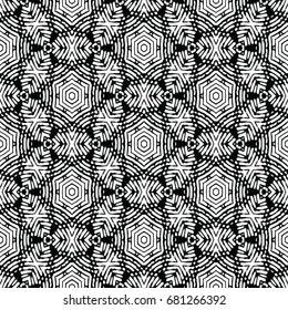 Monochrome engraving pattern. Hexagonal symmetry. Seamless abstract texture for certificate or diploma, currency and money design. Single-leaf woodcut, xylography, printmaking. Vector Illustration