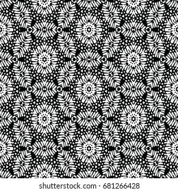 Monochrome engraving pattern. Hexagonal symmetry. Seamless abstract texture for certificate or diploma, currency and money design. Single-leaf woodcut, xylography, printmaking. Vector Illustration