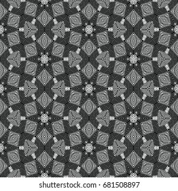 Monochrome engraving pattern. Hexagonal symmetry. Seamless abstract texture for certificate or diploma, currency and money design. Single-leaf woodcut, xylography, printmaking. Vector Illustration