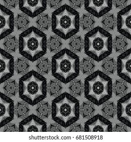 Monochrome engraving pattern. Hexagonal symmetry. Seamless abstract texture for certificate or diploma, currency and money design. Single-leaf woodcut, xylography, printmaking. Vector Illustration
