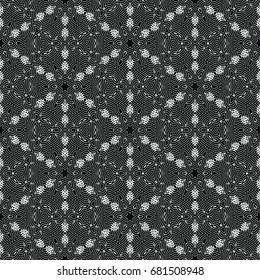 Monochrome engraving pattern. Hexagonal symmetry. Seamless abstract texture for certificate or diploma, currency and money design. Single-leaf woodcut, xylography, printmaking. Vector Illustration