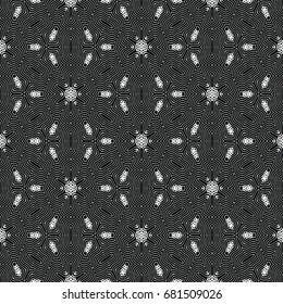 Monochrome engraving pattern. Hexagonal symmetry. Seamless abstract texture for certificate or diploma, currency and money design. Single-leaf woodcut, xylography, printmaking. Vector Illustration