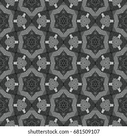 Monochrome engraving pattern. Hexagonal symmetry. Seamless abstract texture for certificate or diploma, currency and money design. Single-leaf woodcut, xylography, printmaking. Vector Illustration