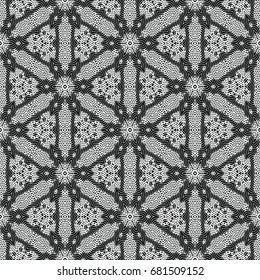 Monochrome engraving pattern. Hexagonal symmetry. Seamless abstract texture for certificate or diploma, currency and money design. Single-leaf woodcut, xylography, printmaking. Vector Illustration