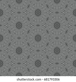 Monochrome engraving pattern. Hexagonal symmetry. Seamless abstract texture for certificate or diploma, currency and money design. Single-leaf woodcut, xylography, printmaking. Vector Illustration