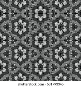 Monochrome engraving pattern. Hexagonal symmetry. Seamless abstract texture for certificate or diploma, currency and money design. Single-leaf woodcut, xylography, printmaking. Vector Illustration