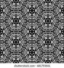 Monochrome engraving pattern. Hexagonal symmetry. Seamless abstract texture for certificate or diploma, currency and money design. Single-leaf woodcut, xylography, printmaking. Vector Illustration