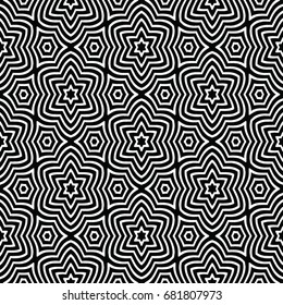 Monochrome engraving pattern. Hexagonal symmetry. Seamless abstract texture for certificate or diploma, currency and money design. Single-leaf woodcut, xylography, printmaking. Vector Illustration