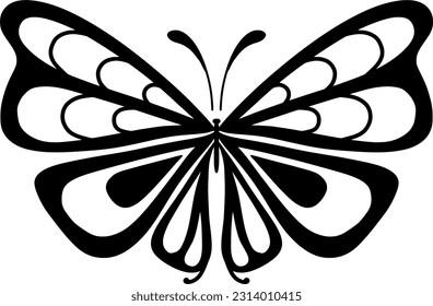 Monochrome ethnic butterfly design. Anti-stress coloring page for adults. Hand drawn black and white vector illustration