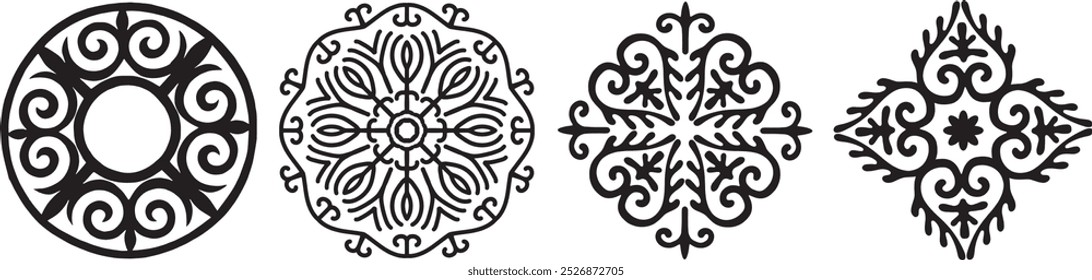 monochrome ethnic circular patterns. National Patterns of the Peoples of Central Asia