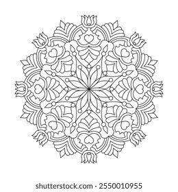 Monochrome ethnic mandala coloring book page for Kids. Easy Mandala Coloring Book Pages for Adults to Relax, Experiences Give Relief. Resizeable Vector File
