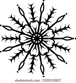 Monochrome ethnic mandala design. Anti-stress coloring page for adults. Hand drawn black and white vector illustration