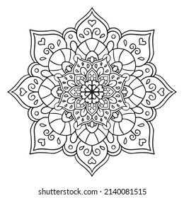 Monochrome ethnic mandala design. Oriental pattern. Islam, Arabic, Indian, moroccan,spain, turkish, pakistan, chinese, mystic, ottoman motifs. Coloring book page. Vector illustration.