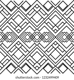 Monochrome Ethnic Pattern. Seamless Modern Geometric Authentic ornament. Stylish Black & White texture. Design for prints, decoration, textile