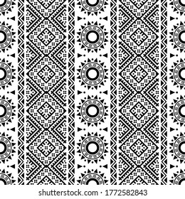 Diseño de textura de patrón étnico monocromo al estilo tribal 