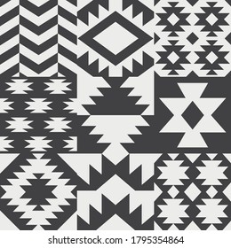 Monochrome ethnic style seamless pattern design. Vector illustration.