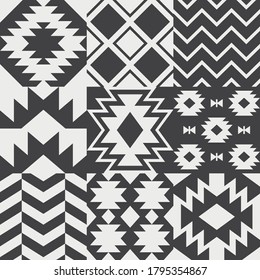 Monochrome ethnic style seamless pattern design. Vector illustration.