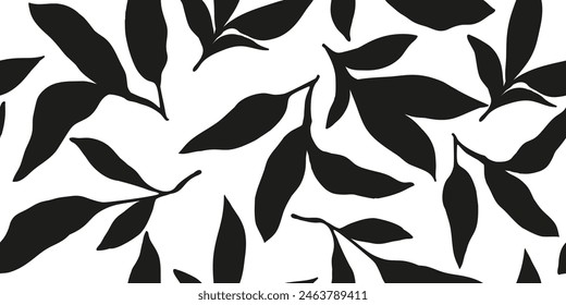 Monochrome exotic palm leaves seamless pattern. Brush drawn tropical leaf wallpaper. Hand drawn botanical organic vector illustration. Design for fabric, print, cover, banner, wallpaper.