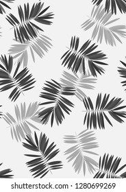 Monochrome exotic seamless pattern with tropical leaves. Black and white leaves. Floral background.